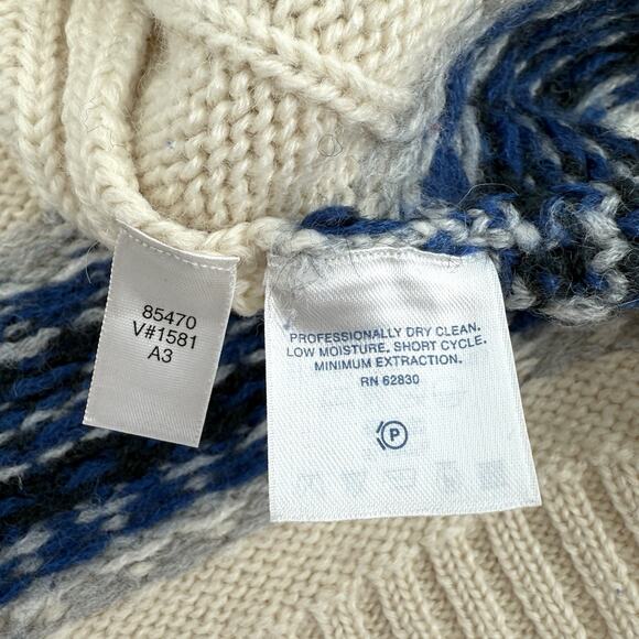 Vintage Lands End Wool Sweater Women's Medium Blue Fair Isle Nordic Zip Cardigan - Picture 6 of 8